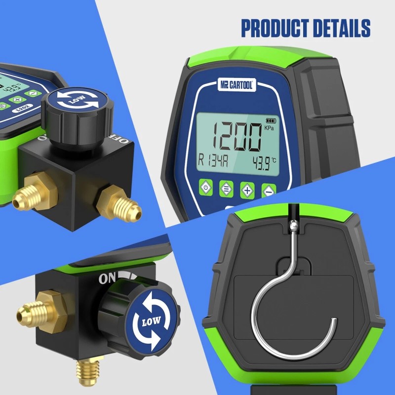 Mrcartool Refrigeration Digital Manifold Gauge HVAC System Leak Meter Pressure