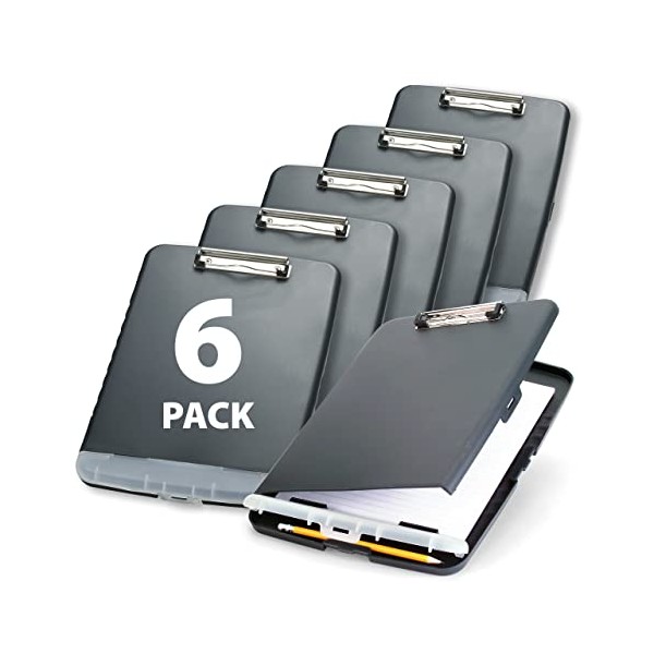 Officemate Slim Clipboard Storage Box, Charcoal (833030) (Pack of 6)
