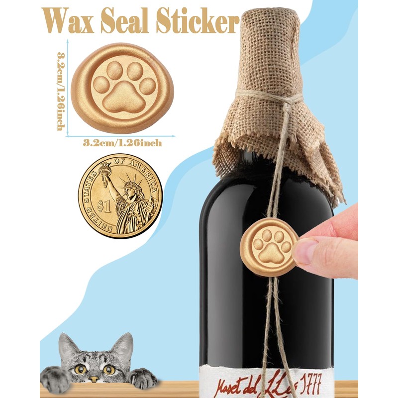 Gold Paw Wax Seal Stickers-40PCS Bulk Self-Adhesive Vintage Sealing Stickers