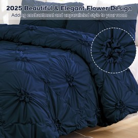 Uspring Quilts Queen Size Elegant Flower Bedding Set with 2 Pillow Shams, Lightweight Soft Full Quilted Bedspreads Cozy Stylish Floral Bedding Comforter Sets for All Season (Navy Blue, 90'' x 96'')