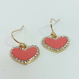 Fashion Jewelry E0781 Gold Tone Based Orange Color Mini Heart Love Shape Drop Dangle Earrings