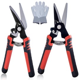 GOLD DEER 8-INCH 2 Pack Multipurpose Carpet Cutting Scissors Straight and Elbow with a Pair of Gloves Heavy Duty Scissors Cardboard for Cutting Cable Wires Cardboard Vinyl Siding