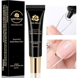 UNA GELLA Soft Gel Nail Tips Glue Gel Solid Nail Glue Gel 15ml Lamp Curing Needed Solid Soak Off Glue Super Strong Nail Glue Gel for Acrylic Nails Extension Fake Nails Press On Nails