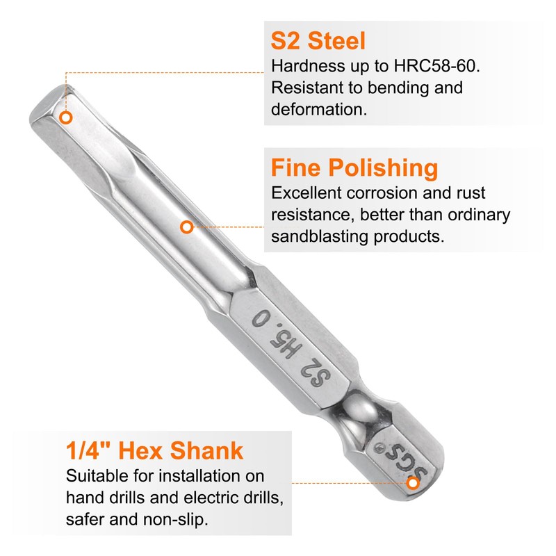sourcing map 5pcs Hex Head Wrench Drill Bit 5mm (H5)