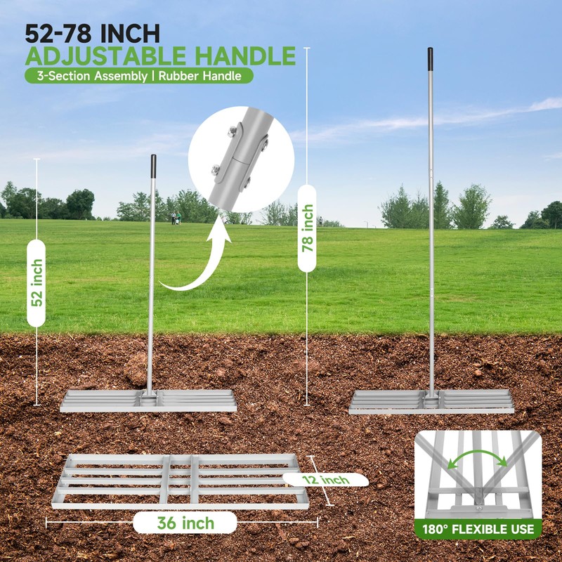 Lawn Leveling Rake – Heavy-Duty Galvanized Steel Yard Leveling Rake
