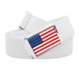 Build A Belt American Flag 1.25" Wide Flip Top Buckle with Canvas Web Belt (Mens Medium White)