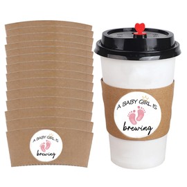 MKISHINE 50 pc Baby Shower Coffee Cups Sleeves, Baby Is Brewing Disposable Coffee Cup Sleeves, Gender Reveal Coffee Cups Sleeves Baby Shower Decorations (Girl)