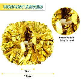 2PCS Pom Poms Cheerleading Gold Metallic Cheer Pom Poms with Baton Handle for Sports Team Spirit Party Cheering