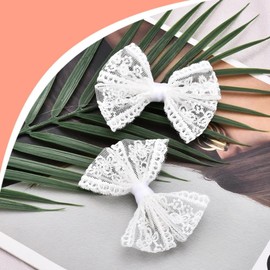 White Flower Hair Bow Clip Pins for Women Girls Sweet Lace Bowknot Hairclip Hairpin Barrettes for Teen Toddler Girls Wedding Birthday Christmas Party Hair Accessories 2 Pcs