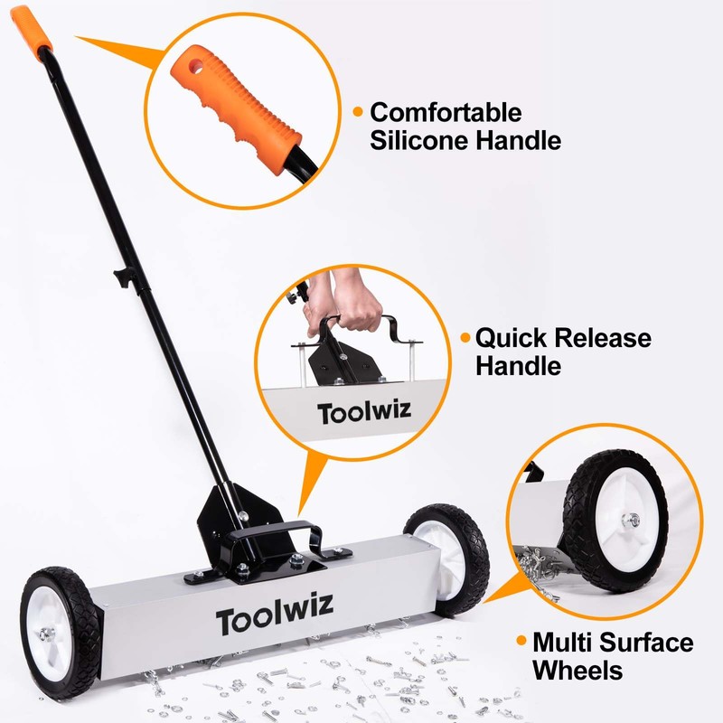 Toolwiz Magnetic Pick Up Sweeper with Wheels 24-inch Large Magnet
