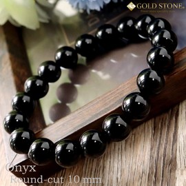 Mens Womens Onyx Bracelet Black Agate Natural Stone Power Stone 0.4 inch (10 mm), Glass Stone