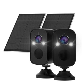Rraycom 2Pack Security Cameras Wireless Outdoor 5MP 2.5K Solar Powered, 130° Wide-Angle Lens, PIR Motion Sensor, Color Night Vision, IP65 Waterproof, Support​ 256G SD/Cloud, Works with Alexa