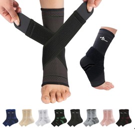 ABIRAM Foot Sleeve (Pair) with Compression Wrap -Ankle Brace For Arch & Ankle Supportââ‚¬â€œFootball Basketball Volleyball Running -For Sprained Foot Tendonitis Plantar Fasciitis