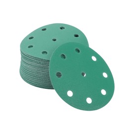 A ABSOPRO Sanding Discs 5 Inch 9 Hole 150 Grit Round Hook and Loop Sandpaper Aluminum Oxide Green 50pcs