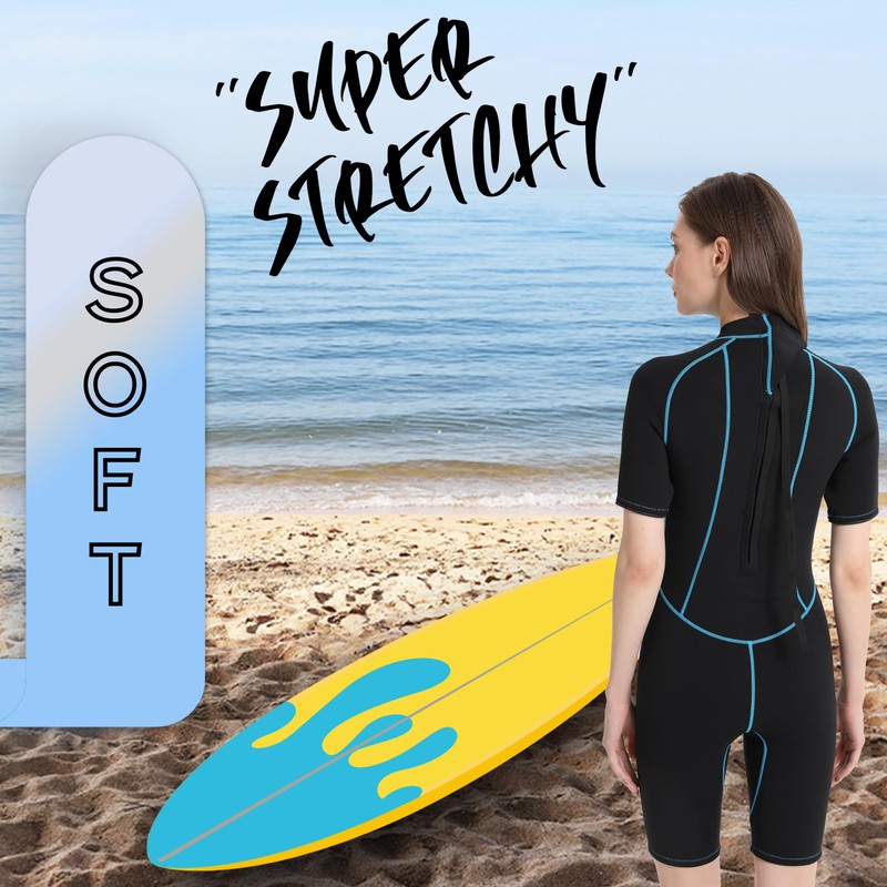 Shorty Wetsuits for Women, 3/2mm Back Zip Wetsuits for Water