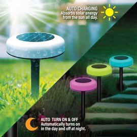 Bell+Howell Vividisk Color Changing LED Solar Pathway Lights - Waterproof Outdoor Lights for Driveways, Lawns & Landscapes - 4 Pack