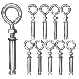 SIAOKL 5/16" x 4-3/16" Shoulder Eyebolts, Heavy Duty 304 Stainless Steel Expansion Concrete Wall Anchors Eyebolt Screw, Lag Eyebolt Screws for Wall Ceiling Concrete, 10 Pack