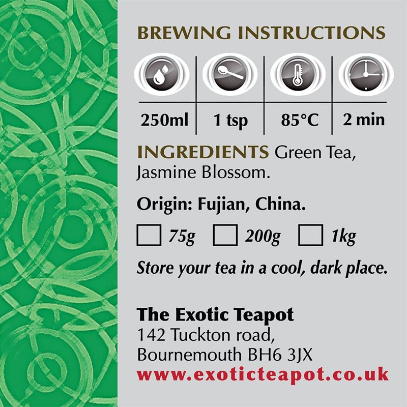 The Exotic Teapot - Supreme Jasmine Pearls Tea, 75g Tin,
