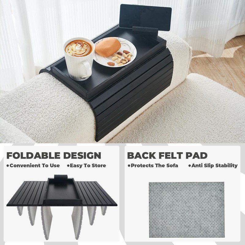 LOVYANXUE Bamboo Sofa Arm Tray Armrest Table with 360° Rotating