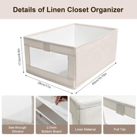12 Pack Linen Closet Organizers and Storage, Closet Storage Bins Linen Closet Baskets for Closet Organization Foldable Closet Organizer Bins with Clear Window for Organizing Clothing, Beige