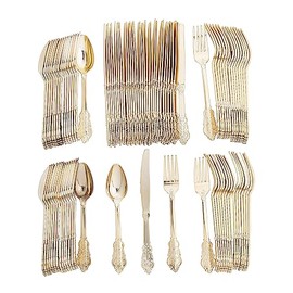 Bulk 96 Count Premium Ornate Gold Plastic Cutlery Sets