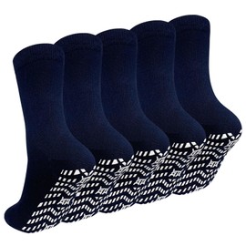 Artfasion Non Slip Socks Men: Women Grip Socks Anti Slip Socks for Seniors Hospital Yoga Pilates, Navy Blue-5pack, 7-10