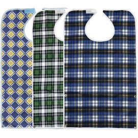 3 Pack Adult Bibs with Crumb Catcher, Waterproof and Reusable for Older Men and Women, Checked, checked, Einheitsgröße