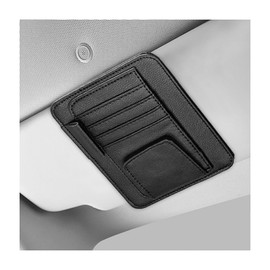 NYTKL Small Leather Car Sun Visor Organizer, Auto Visor Pouch Card Sleeve Pocket with Sunglasses Clip, Multifunctional Sunvisor Wallet Holder for Driving License Pen Tickets (Black)