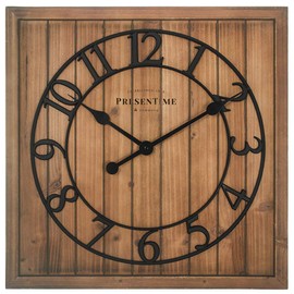 PresenTime & Co 21" Farmhouse Square Shiplap Barn Door Wood Clock - Fir, Arabic Numeral. Home Decoration/Wall Decoration/Farmhouse Décor for Living Room, Dining Room, and Entryway.