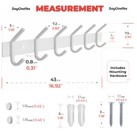 SAYONEYES White Coat Rack Wall Mount with 6 Double Hooks for Hanging Towel, Bag, Hat, Keys - 17 Inch Heavy Duty SUS304 Stainless Steel Rustic Wall Hook Rack for Bathroom Entryway - 2 Pack