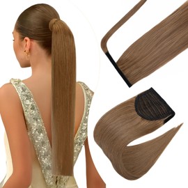 Elailite Real Hair Ponytail Extension, #6 Light Brown, Hair Braid, Ponytail Hairpiece, Straight, Natural Hair Extension, 45 cm, 90 g