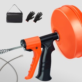 25 FT Drain Snake Auger (AUTO FEED) - Flexible & Powerful Snake Drain Hair Remover Tool, for Kitchen, Shower & All Drains - Manual or Drill-Powered with Gloves, Storage Bag