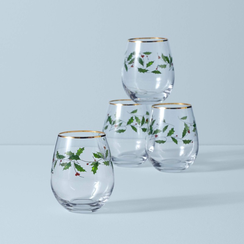 Lenox Holiday 4-Piece Stemless Wine Glasses