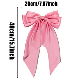 2 Pcs Satin Hair Bows with Long Tails - Big Hair Accessories with Ribbon Clips, Pink