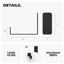 danhol® Toilettenpapierhalter Ohne Bohren (Selbstklebender) | Klopapierhalter Kleben | 2-in-1 Klorollenhalter: Handtuchhalter und Wc Rollenhalter | Toilettenpapierhalter Schwarz Matt