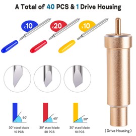 Cutting Blades - 40PCS Replacement Blades & 1 Housing for Cricut Blades for Explore Air/Maker/Expression, 20PCS 45° Standard Blades, 10 PCS 30° Fine Point Blades and 10 PCS 60° Deep Cut Blades