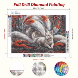 Jawecci Fox Diamond Painting Kits, 5D DIY Diamond Painting Flowers Kits for Adults Beginners, Full Drill Round Diamond Art Painting Dots Craft Set Gifts 30X40cm