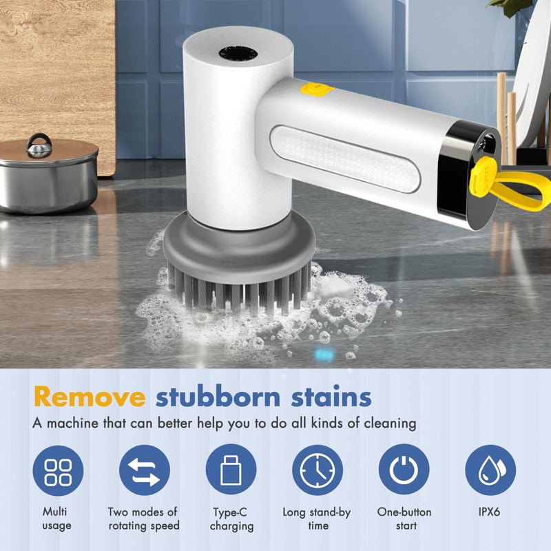 Electric cleaning brush, spin scrubber for bathroom and joints, cleaning