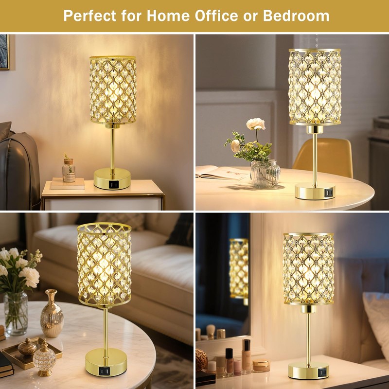 Crystal Table Lamps Set of 2, Gold Touch Lamp for