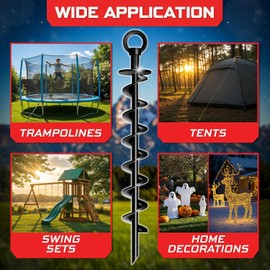 Happin® Trampoline Stakes, Trampoline Accessories, Ground Stakes Heavy Duty, Ground Anchors Screw in, Rebar Stakes, Tent Anchors, Yard Spikes, Galvanized Steel (4 Pack Spiral, Black)
