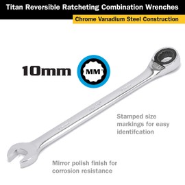 Titan 14510 10mm 12 Point 72 Tooth Reversible Ratcheting Combination Wrench