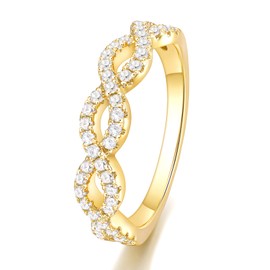 SHINYSO 14K Gold Plated Wedding Bands for Women Infinity Stacking Ring Half Cubic Zirconia Eternity Engagement Ring Size 5