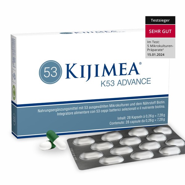 Kijimea® K53 Advance - Gut Bacteria Capsules High Dose | 53 Selected Microculture Strains from the Intestinal Flora | with Biotin | >500 Billion CFU per Pack | Lactose Free | Gluten Free - 28 Capsules