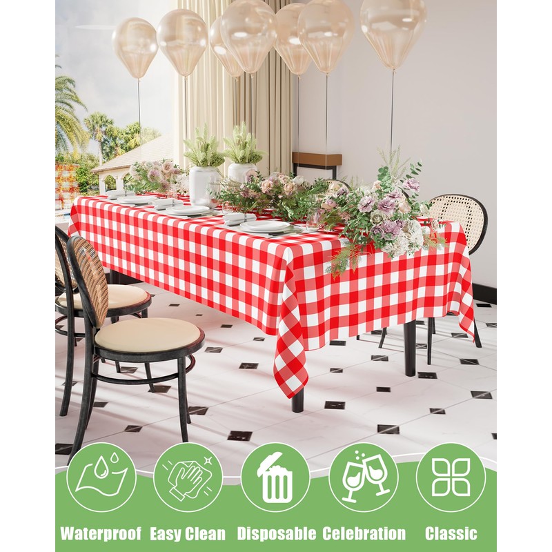 Smiry 8 Packs Gingham Disposable Table Cloth, 54 x 108