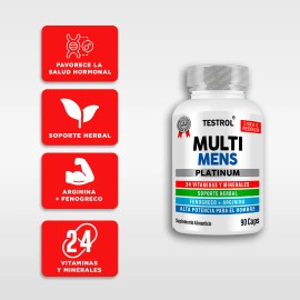 Testrol Multi Mens Platinum | 24 Vitaminas Esenciales para el Bienestar Masculino | 90 Cápsulas