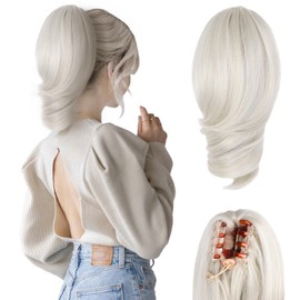 ZQIAN BEAUTY Claw Clip Ponytail Extension - 12 Inch Curly Ponytail Extension, Wavy Pony Tails Hair Extensions, Synthetic Hair Extensions Ponytail, Clip On Ponytails for Women (Color: Platinum Blonde)