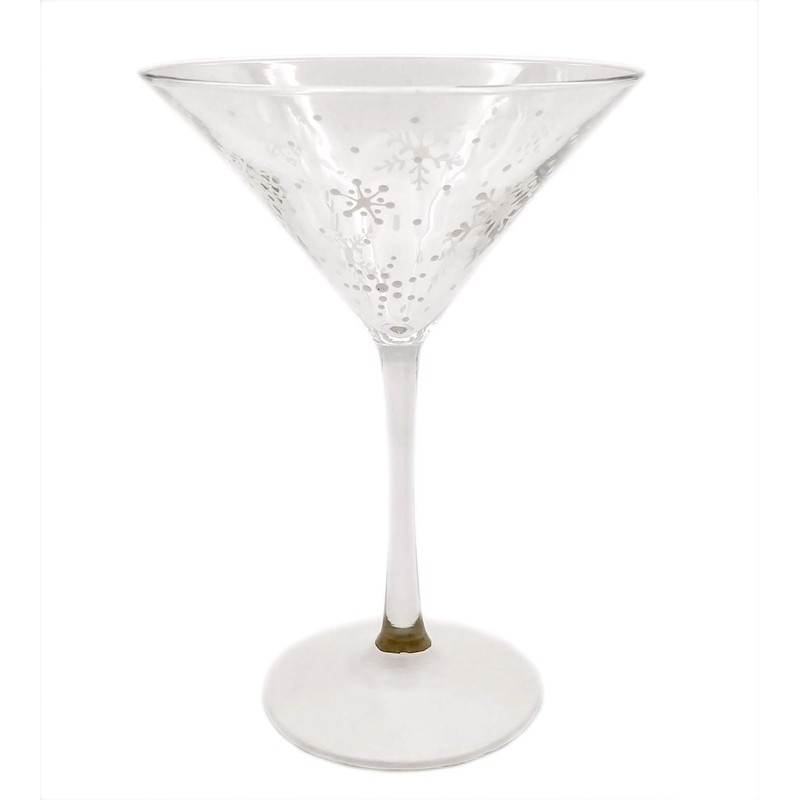 White Snowflake Martini Glass - Hand Painted - Winter Snow