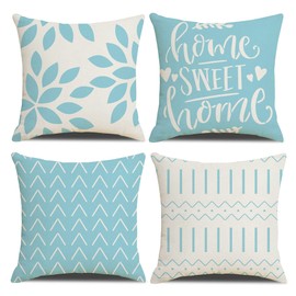 Homefeelzydys Cushion Covers,Cushion Covers 45 x 45 set of 4 Blue Square Throw Pillow Case cushion covers 18x18 4Pack For Outdoor Patio Garden Blench Living Room Sofa Farmhouse Decor