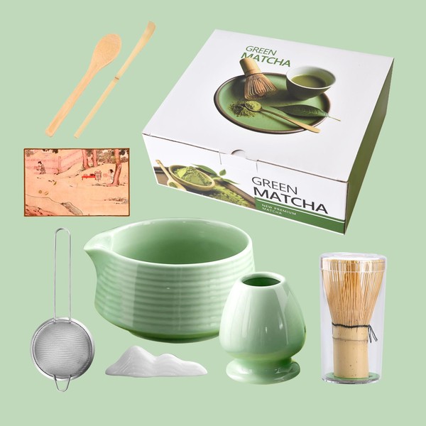 Matcha Set tool,Includes Ceramic Matcha Bowl, Bamboo Matcha Whisk and