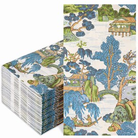 Generic AnyDesign 100Pcs Chinoiserie Guest Napkin Blue Green Vintage Disposable Paper Napkin Decorative Dinner Hand Napkin for Home Kitchen Bathroom Party Supplies Table Decor, 4.3 x 7.8in